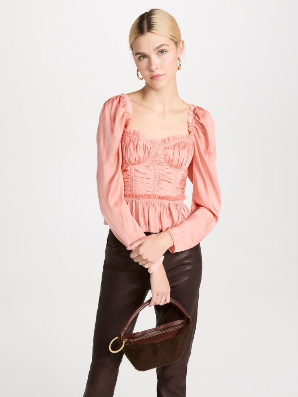 Nwt Ulla Johnson Mia Tuberose Pink Plisse Satin Corset Peplum Blouse Top, Size 8